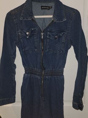 Blue Denim Front Zip Jumpsuit